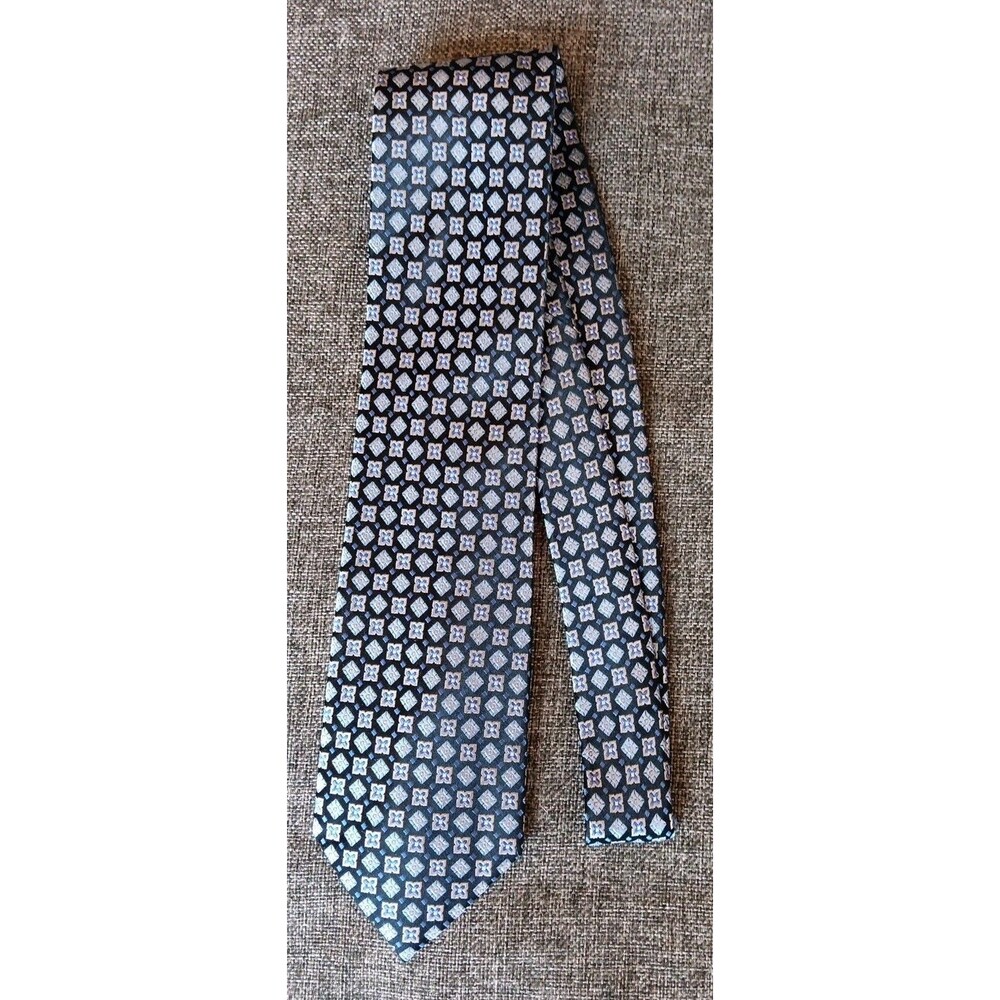 Tie 70s 80s 90s Y2K New Vintage Stock Mens George Black Blue 3.5 Wide 58 Long
